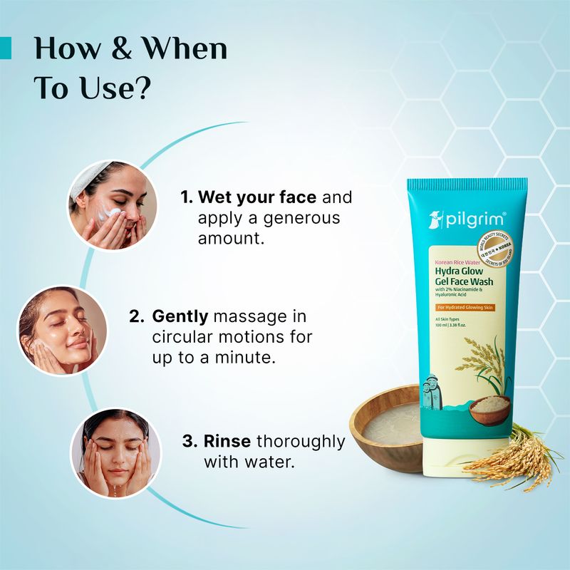 Pilgrim Korean Rice Water Hydra Glow Brightening Gel Face Wash 100ml - Image 6