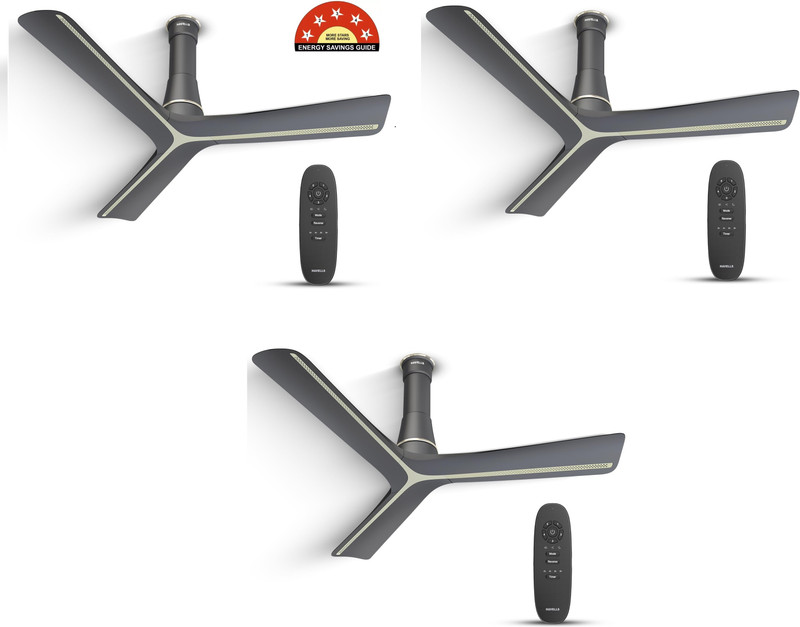HAVELLS Inveno LX BLDC with 2 Year Warranty BLDC Motor with Remote 1200 mm Ceiling Fan (5 Star | Matt Slate | Pack of 3)