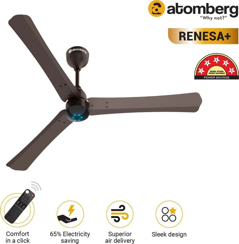Atomberg Renesa+ 1200mm BLDC Ceiling Fan with Remote (Earth Brown) - Image 3