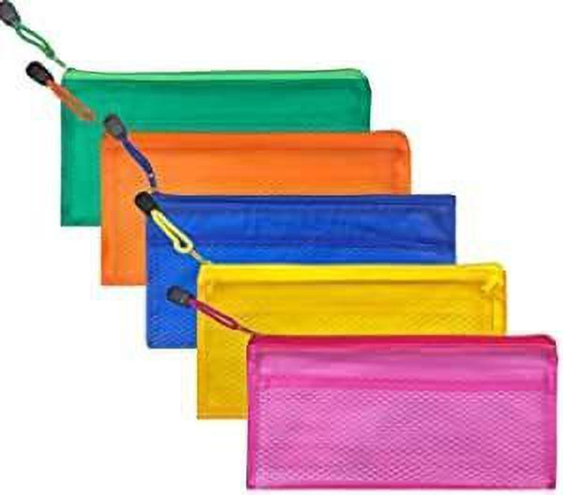 wekonnect plastic zippered pencil pen stationary cheque book case travel document holder bag cosmetics pouch colour may vary 23 5cm x 11cm pack 5