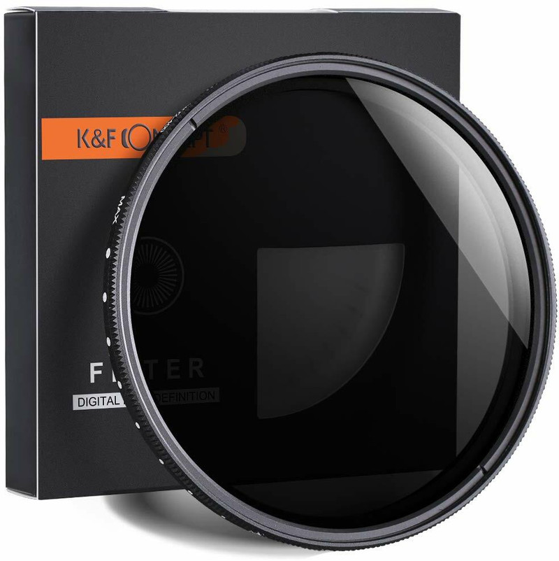 K&F Concept 46mm Variable Neutral Density Filter Slim Fader ND2-400 Optical for DSLR Camera Variable ND Filter (46 mm)