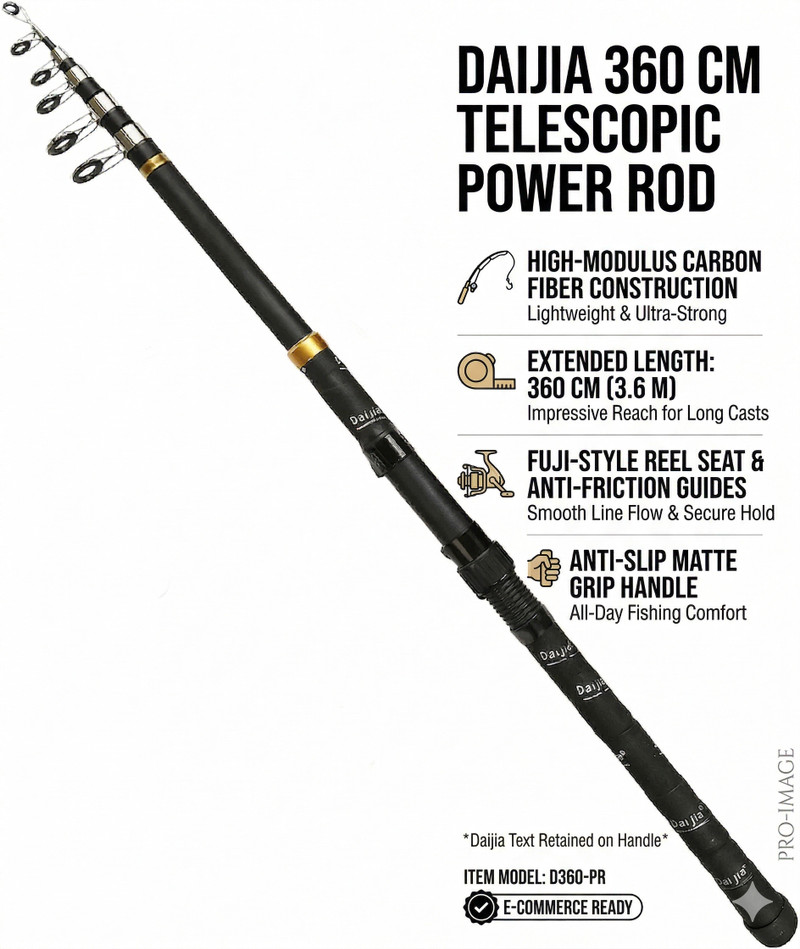 Abirs Fishing rod 12 ft Daijia 3.6mtr Black Fishing Rod (270 cm, 0.2 kg, Black)