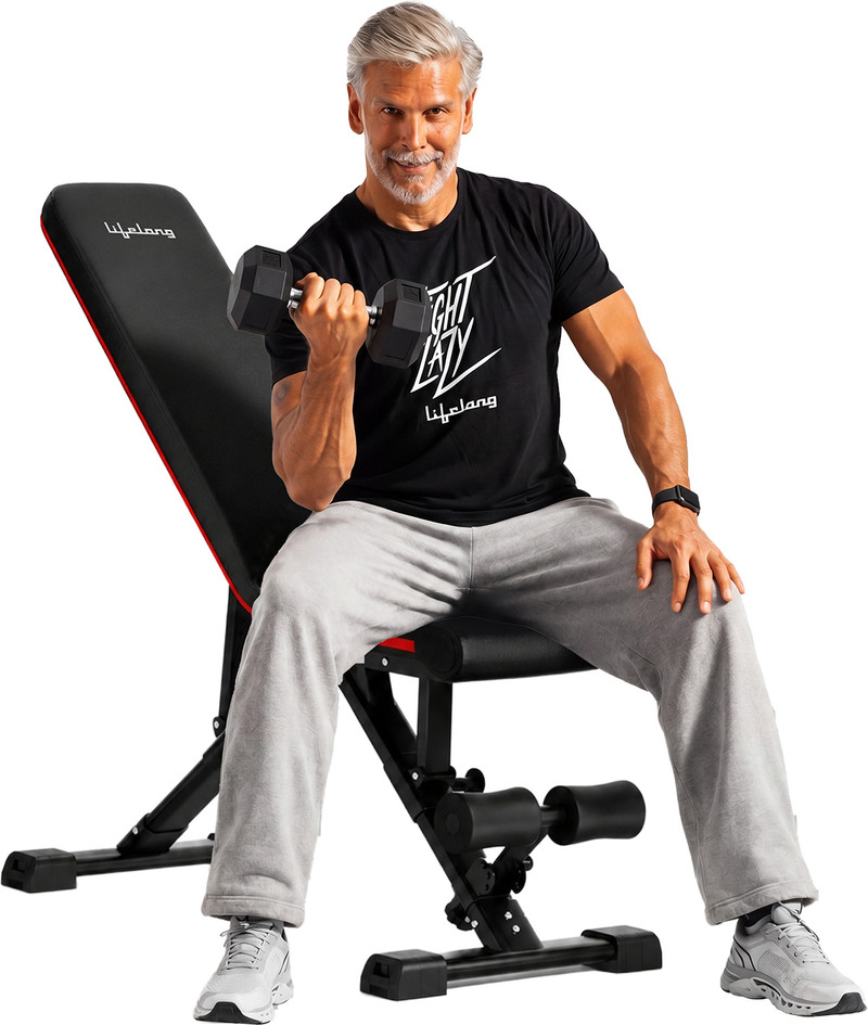 Lifelong Strong Adjustable Foldable Gym Bench 3-in-1 Incline, Decline & Flat Weight Bench Multipurpose Fitness Bench