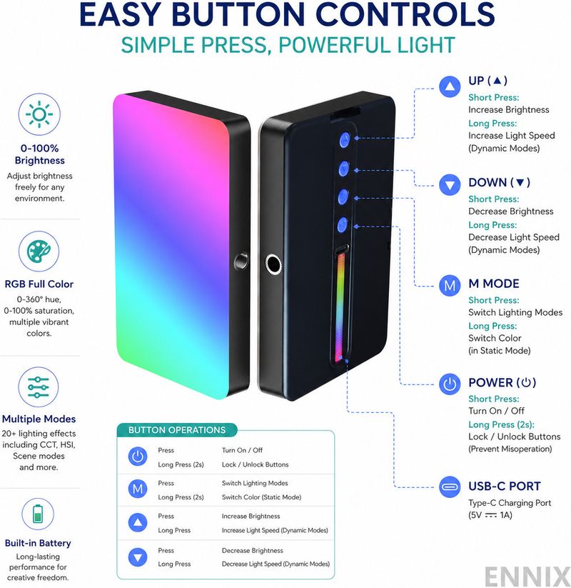 ennix Full Color RGB+ CCT Light for Videography and Photography - Image 6