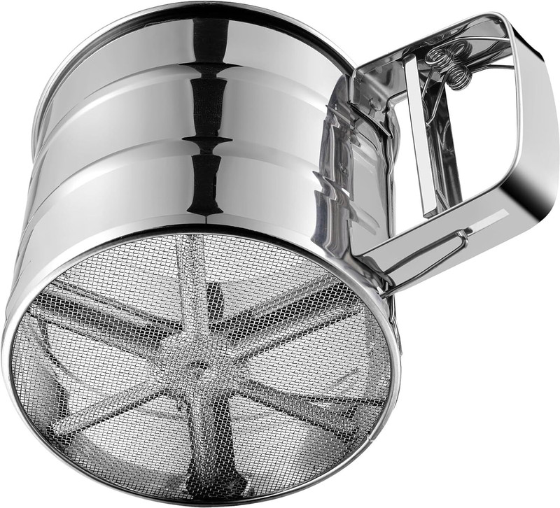 sitsra Stainless Steel Flour Sifter for Baking – Hand Press Sieve Cup for Atta Strainer Steel Pack of 1