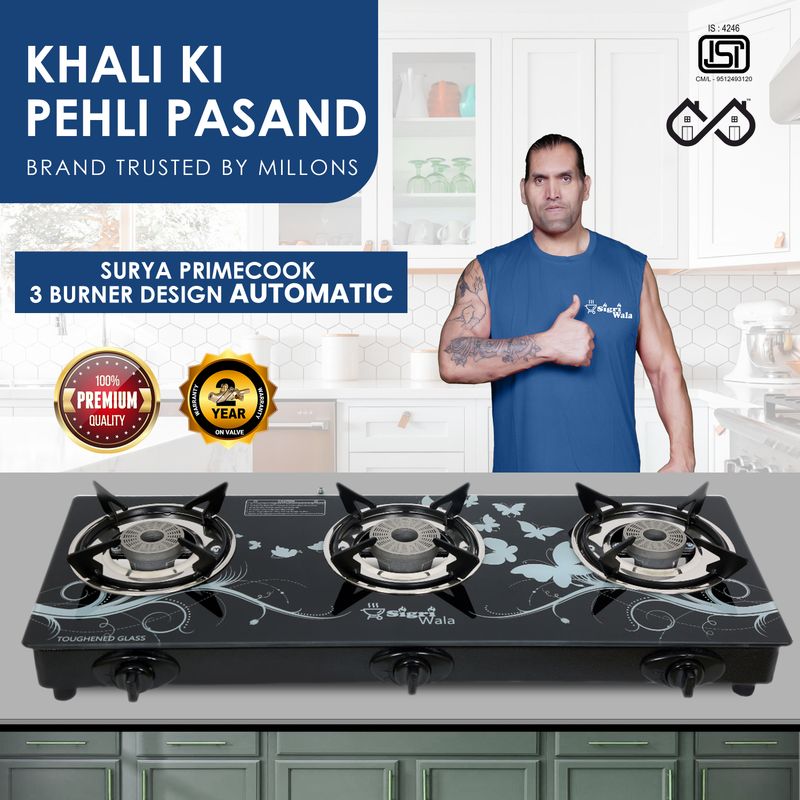 Sigri-wala Primecook Roy Glass 3-Burner Gas Stove - Image 2