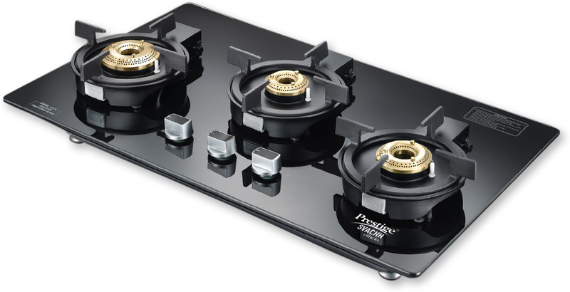 Prestige Svachh Efficia-03 AI|8mm Thick superior Toughened Glass|Cast Iron Pan Support Glass Automatic Hob 3 Burners