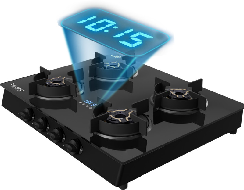 Beyond Appliances Auriga 4B Pro Brass Smart Cooktop, Digital Timer, FFD & Auto Ignition Burners Glass Automatic Hob 4 Burners