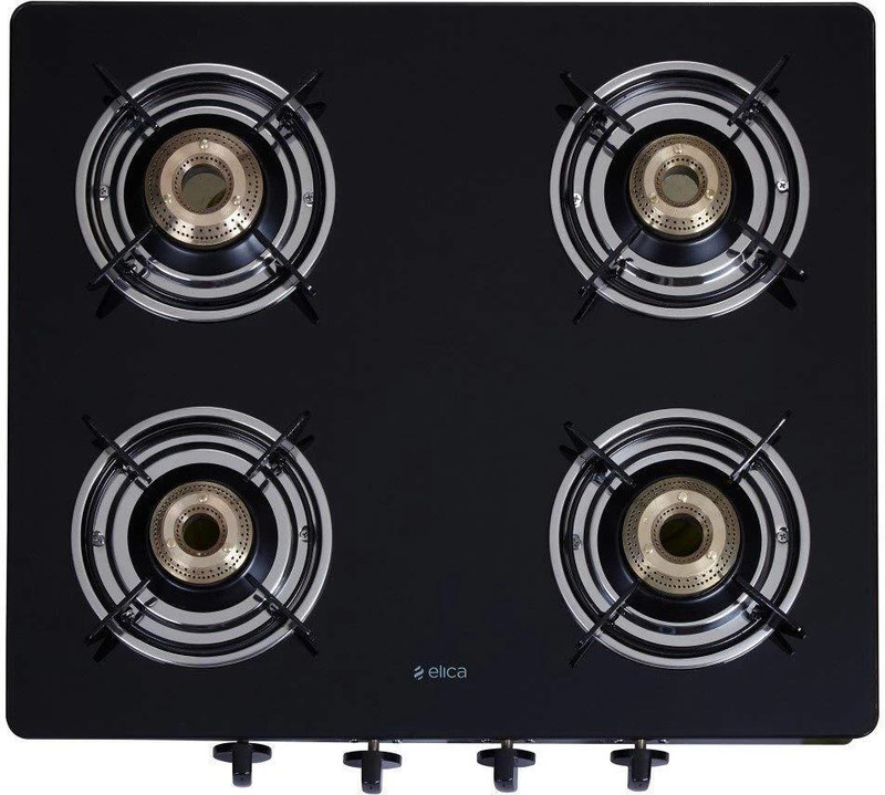 Elica 594 Ct Vetro Black Glass Manual Gas Stove