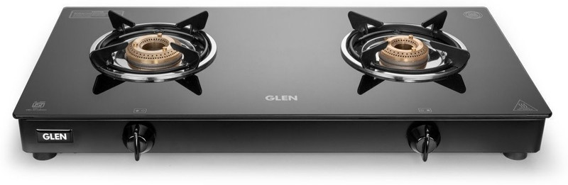Glen Rapid LPG Gas Stoves 2 Burner | Brass Burner | ISI Certified | Revolving Inlet Glass Manual Gas Stove