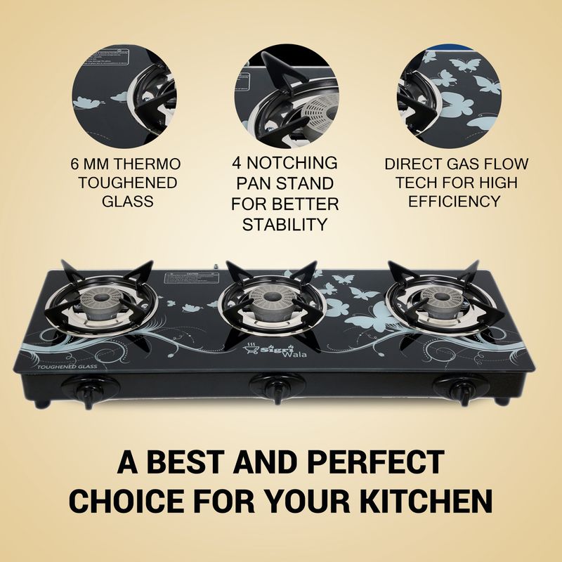 Sigri-wala Primecook Roy Glass 3-Burner Gas Stove - Image 5