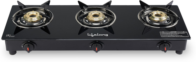 Lifelong LLGS603 Ignition For LPG Use Only (Doorstep Service, Black Glass Automatic Gas Stove 3 Burners