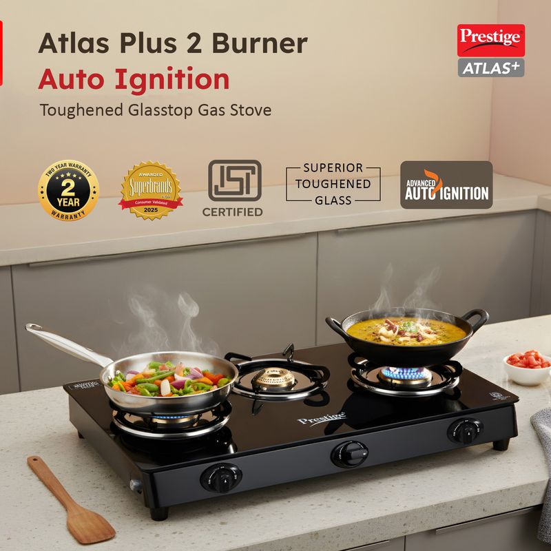 Prestige Atlas Plus High Effient Brass burner & Toughened Glass Automatic Gas Stove (3 Burners) - Image 8