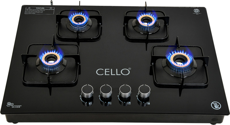 CELLO Crysta Manual Ignition Hob Top 8 MM Black Glass Manual Gas Stove
