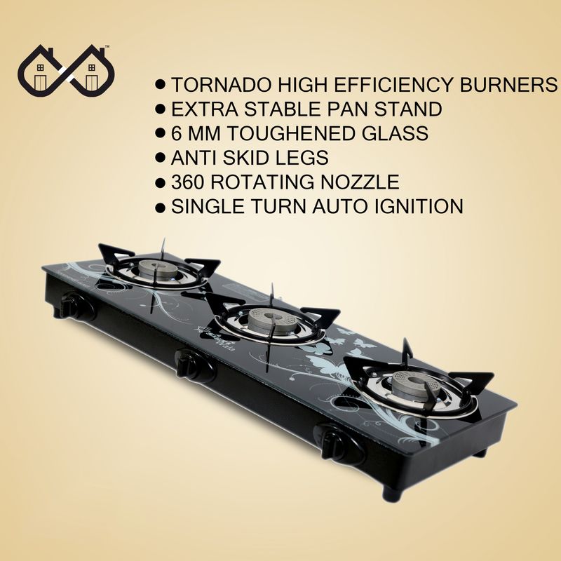 Sigri-wala Primecook Roy Glass 3-Burner Gas Stove - Image 3