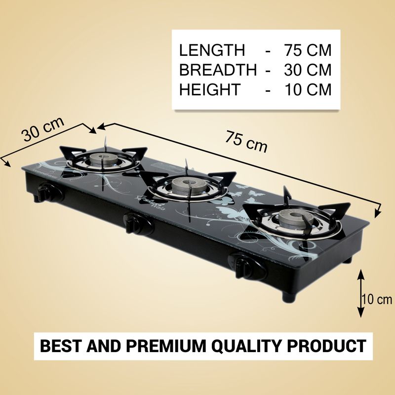 Sigri-wala Primecook Roy Glass 3-Burner Gas Stove - Image 6