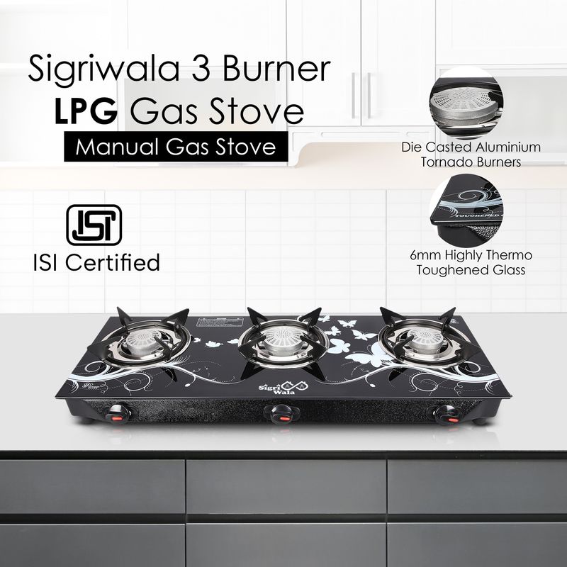 Sigri-wala Surya Primecook 3-Burner Toughened Glass Gas Stove - Image 5