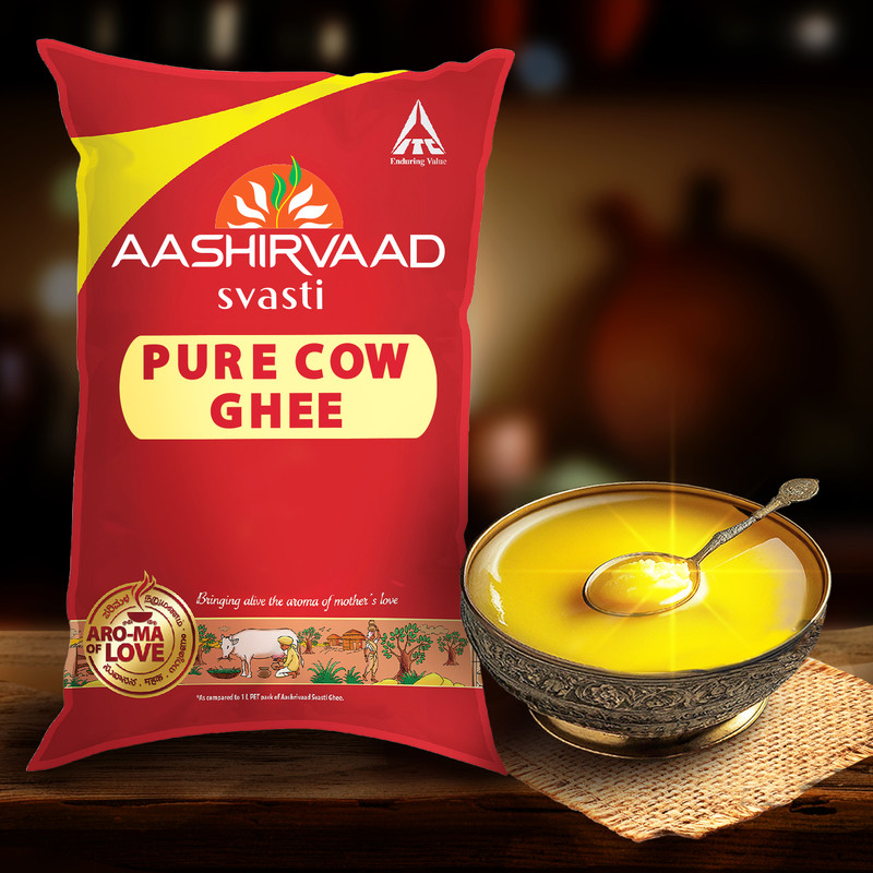 AASHIRVAAD Pure Cow Ghee, Pouch, Rich Aroma Ghee Pouch (Tuppa)