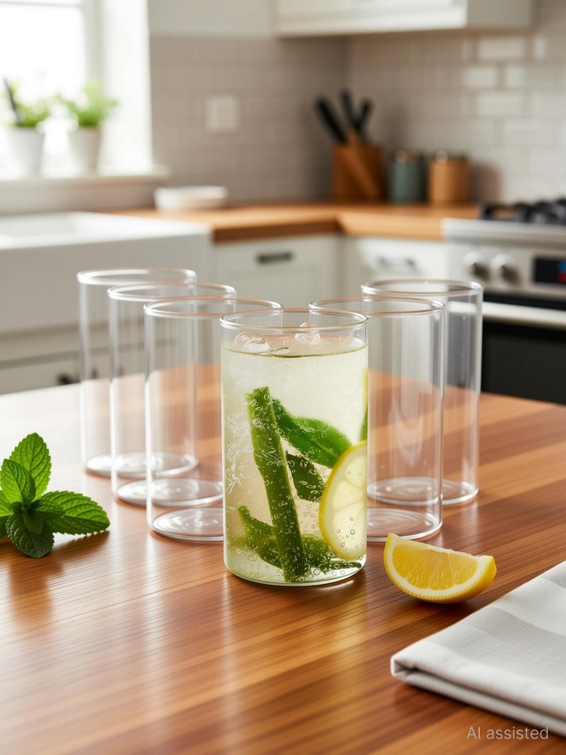 TRU'S (Pack of 6) Borosilicate Glass Tumbler Set for Water, Cold Drinks,Flame Proof,Microwave Safe Glass Set Water/Juice Glass