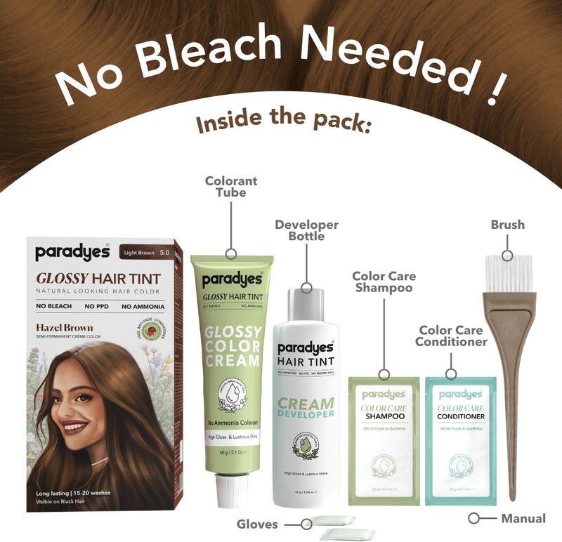 Paradyes No Bleach Glossy Hair Tint, Hazel Brown - Image 4