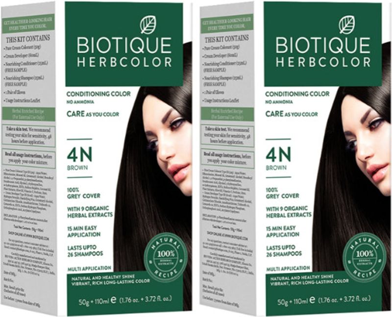 BIOTIQUE Herbcoclor Brown- 4N 60g+140ml (Pack of 2) ,  Brown