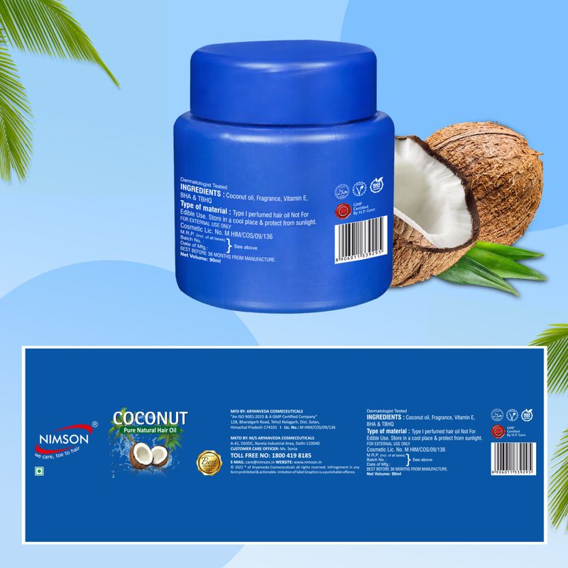 Nimson Coconut Pure Natural Hair Oil For Nourishing and Caring Benefits for Body & Hair à¤à¥à¤¶ तà¥à¤² (500 ml) - Image 3
