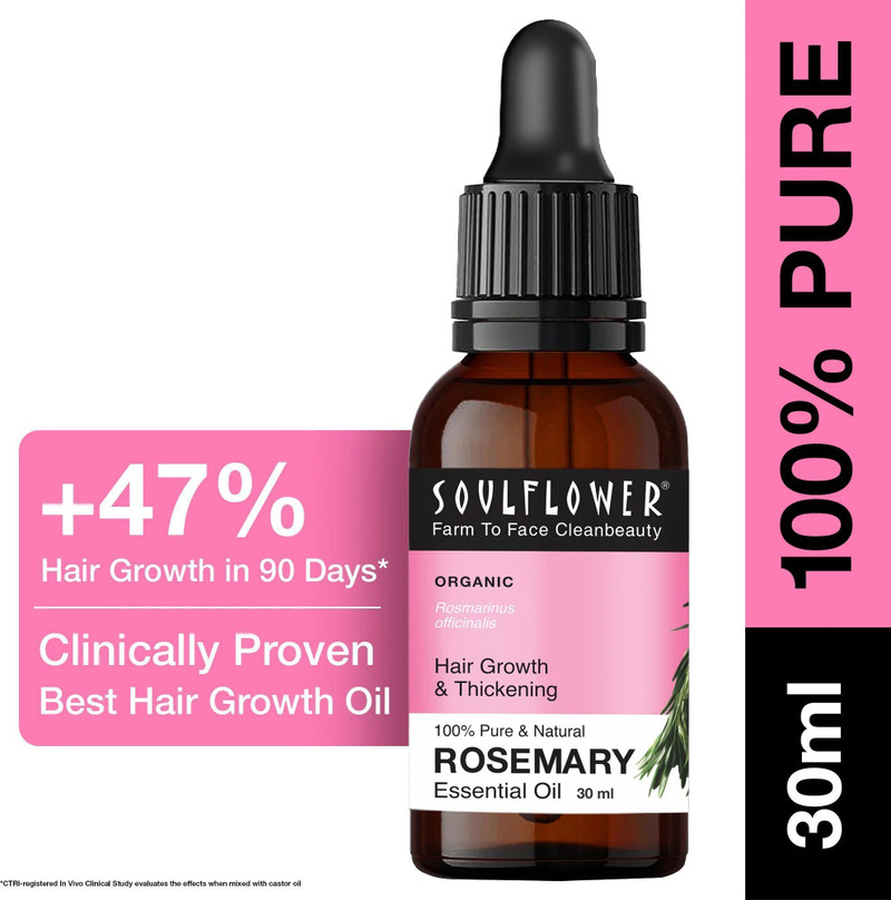 Soulflower Rosemary Essential Oil For Hair And Skin, Hair Growth, Strength, & Acne Control Hair Oil