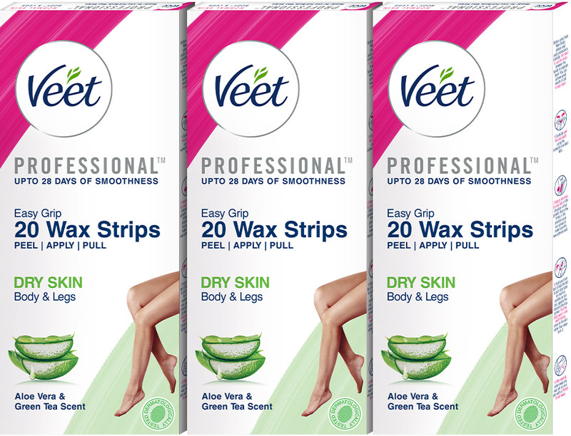 Veet Wax for Body Legs, Women Hair Removal, with aloe vera green tea, dry skin care Strips