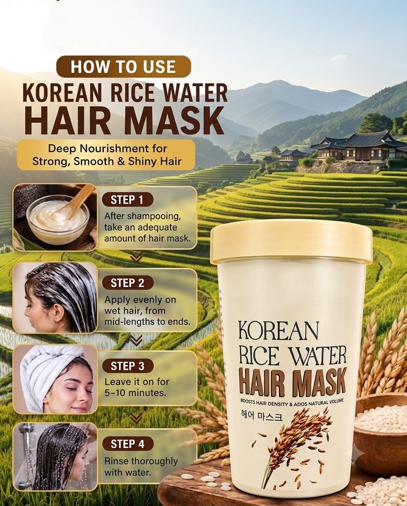 Kurma Korean Rice Water Hair Mask for Hair Growth, Volume Boost & Frizz Control (800 ml) - Image 3