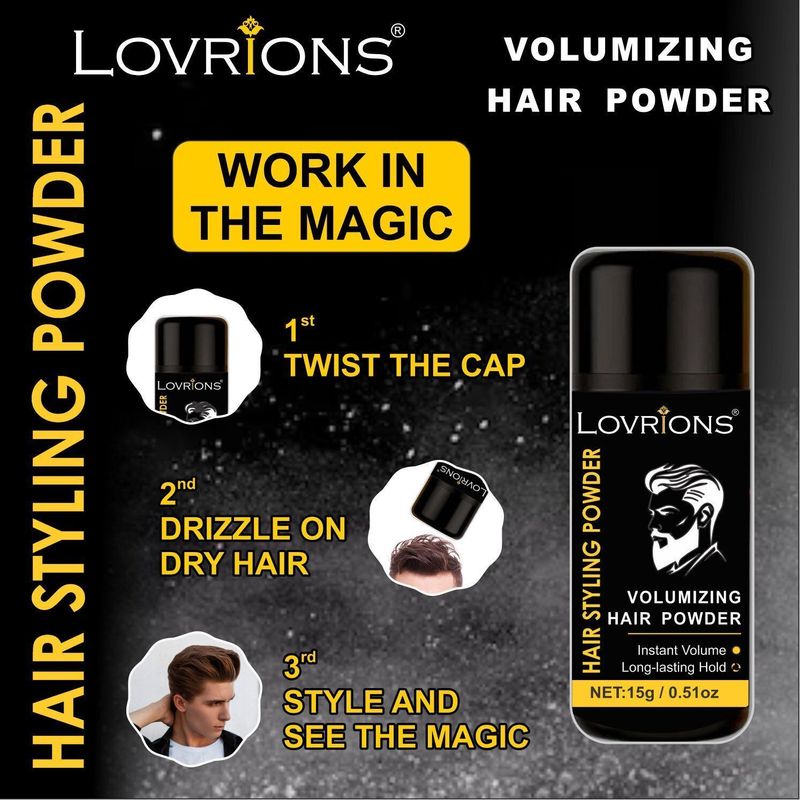 LOVRIONS Mattifying Volume Powder Hair Wax 15gm Matte Finish|Wax Extreme|Strong Hold Hair Styling Powder Extreme Hold Hair Volumizer Powder (15 g) - Image 3