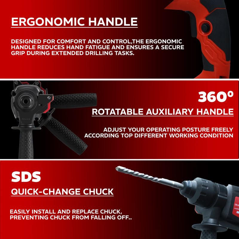 iBELL RH26-82 Rotary Hammer Drill 850W 3J - Image 4