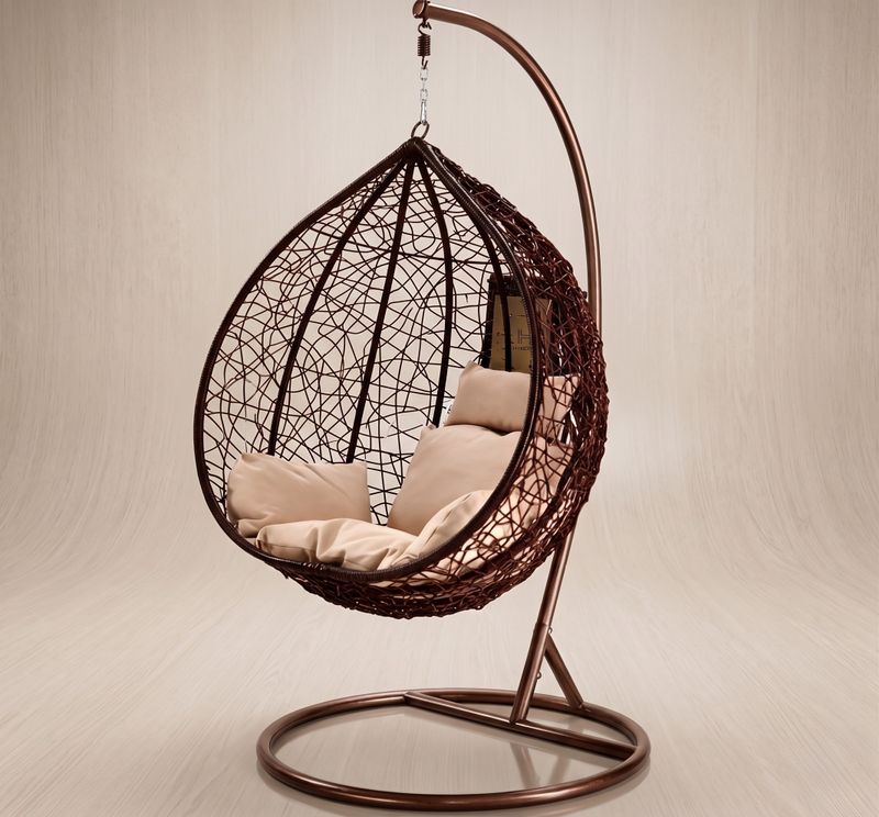 Single Seater Swing Chair with Stand Black Beige - Image 4