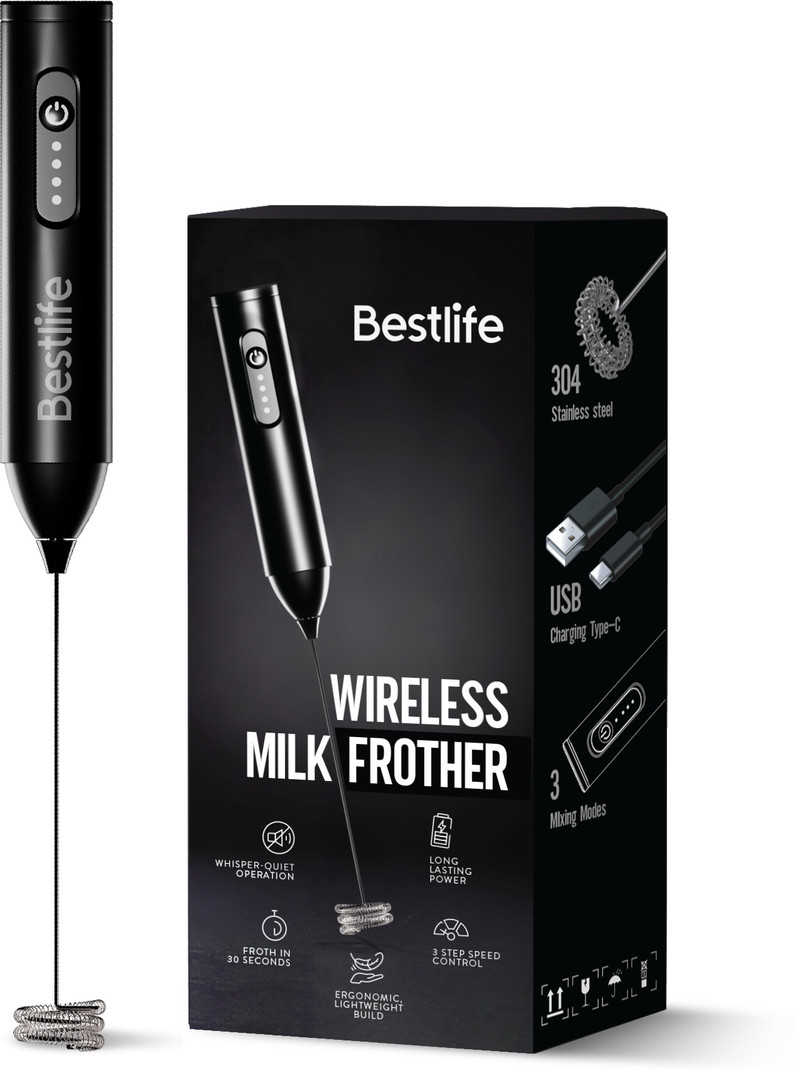 Bestlife 50 W Black Hand Blender, Electric Whisk USB Electric Frother with 3 Speed Modes for Coffee Handheld Whisk Beater