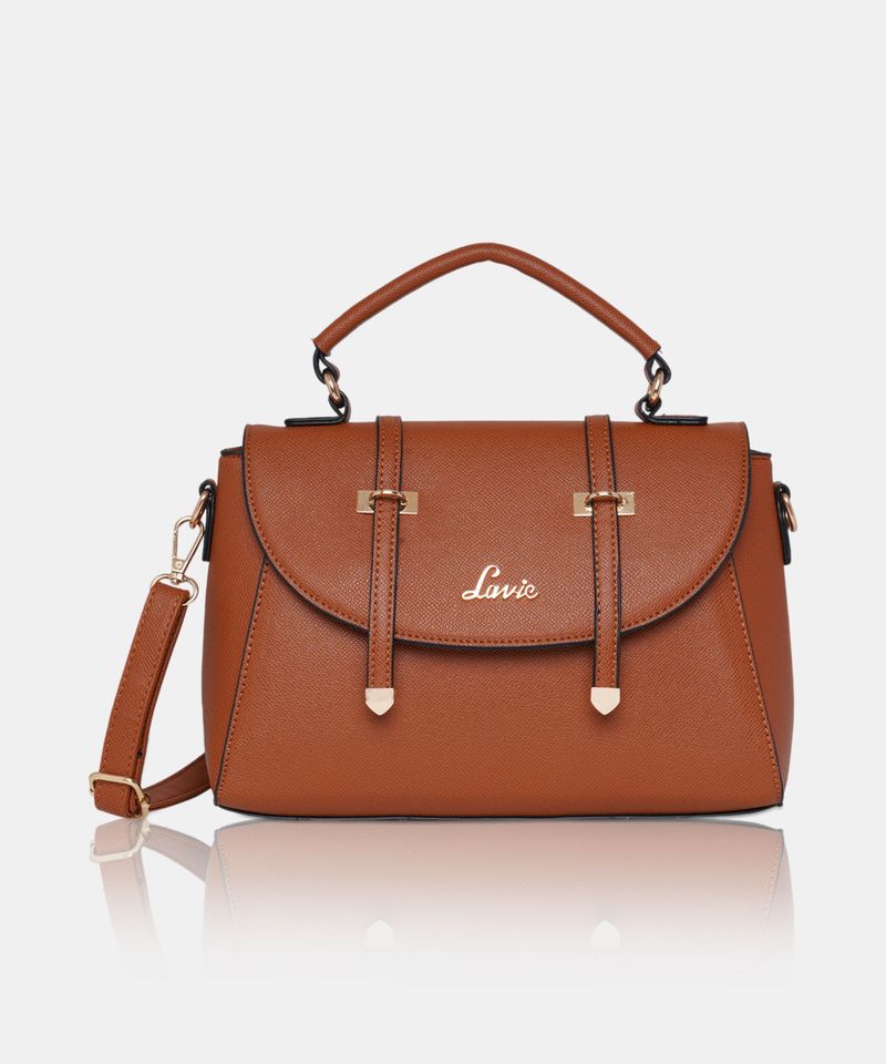 Lavie Beech flap satchel — office handbag for women in India with pebble texture