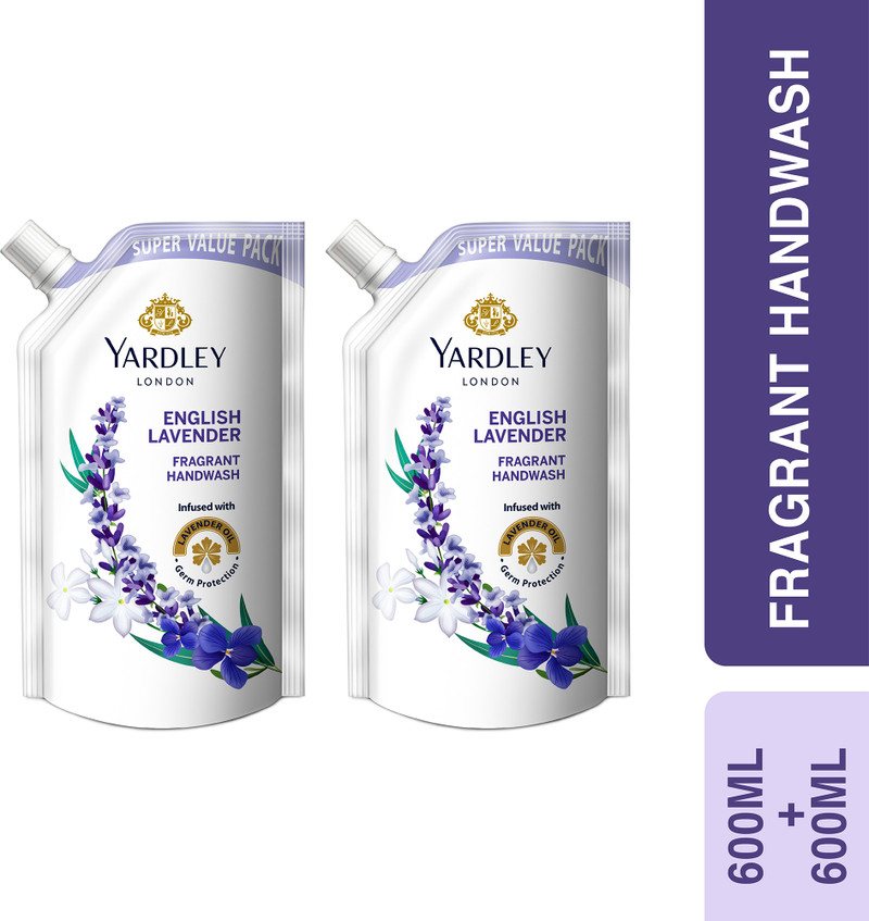 Yardley London English Lavender With Pure Lavender Oil and Germ Protection Fragrant Hand Wash Refill Pouch (2 x 0.65 L)