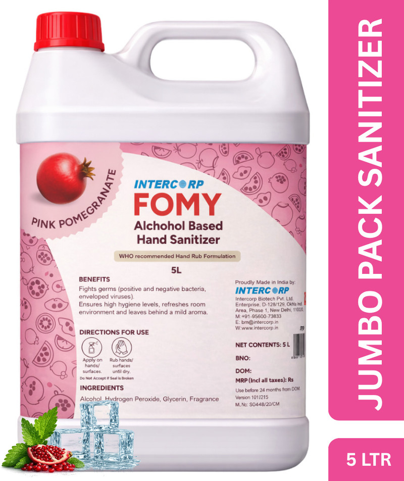 Intercorp Fomy 75% Isopropyl Alcohol-based Hand Rub Sanitizer and Disinfectant, 5 Liter Jumbo Saver Pack ( Pink Pomegranate) Hand Rub Can (5 L)