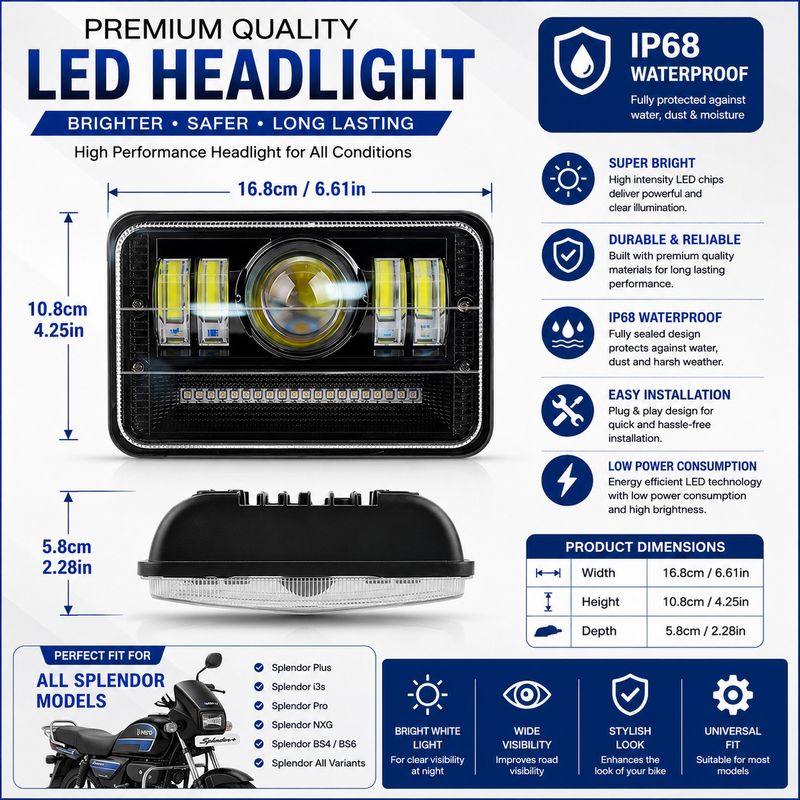 ETN AUTO ACCESSORIES LED Headlight for Hero Splendor - Image 3