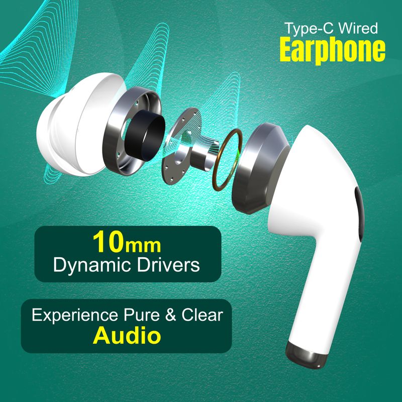 MAK POWER Type C Wired Headphones with Clear Sound and Comfortable Fit Wired Headset (White, In the Ear) - Image 6