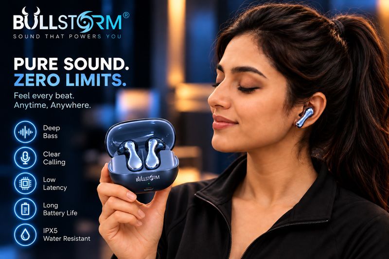BULLSTORM Voltiq 977 Earbuds Bluetooth 5.3, 24Hr Playtime, Blue - Image 5