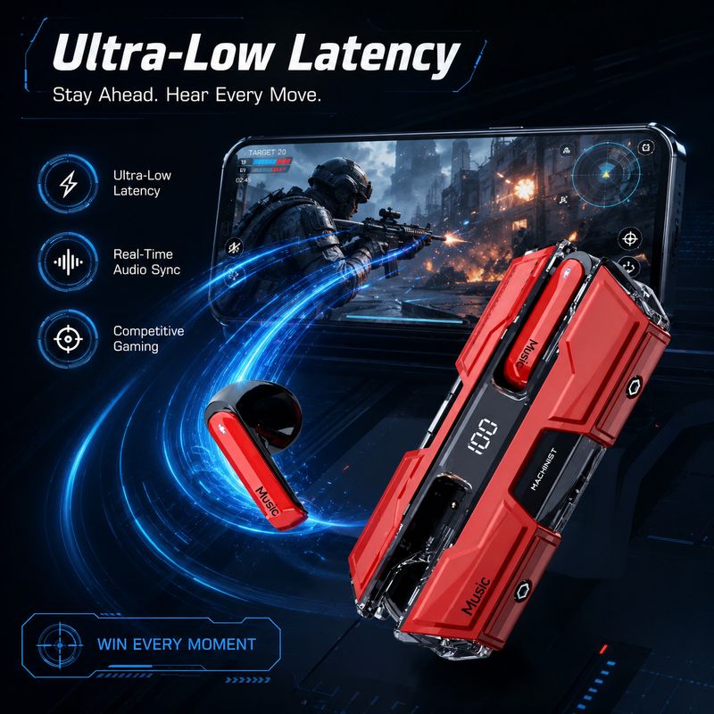 YAROH CC218 Gaming Earbuds Bluetooth 5.3, Red - Image 3