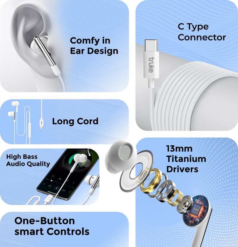truke Bass H1 Wired Earphones with Type-C Jack - Image 3