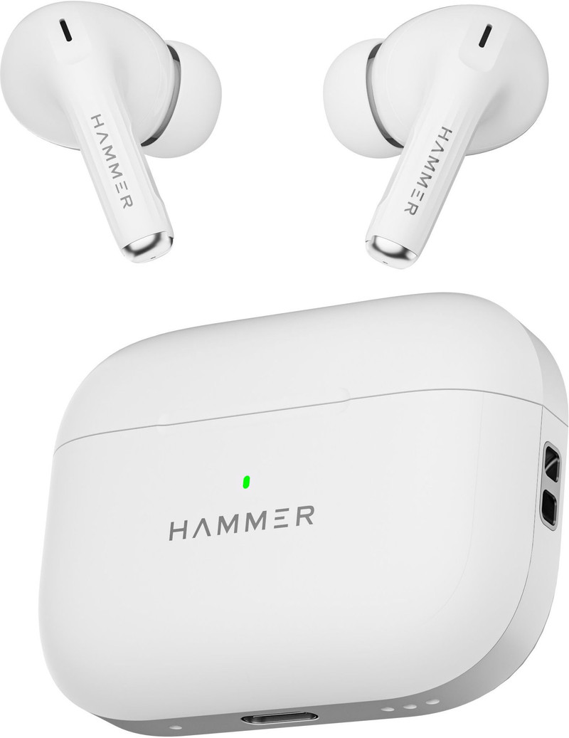 Hammer Aero Max ENC + ANC earbuds TWS with Clear Calling, 30Hrs Playtime Bluetooth Headset (White, True Wireless)