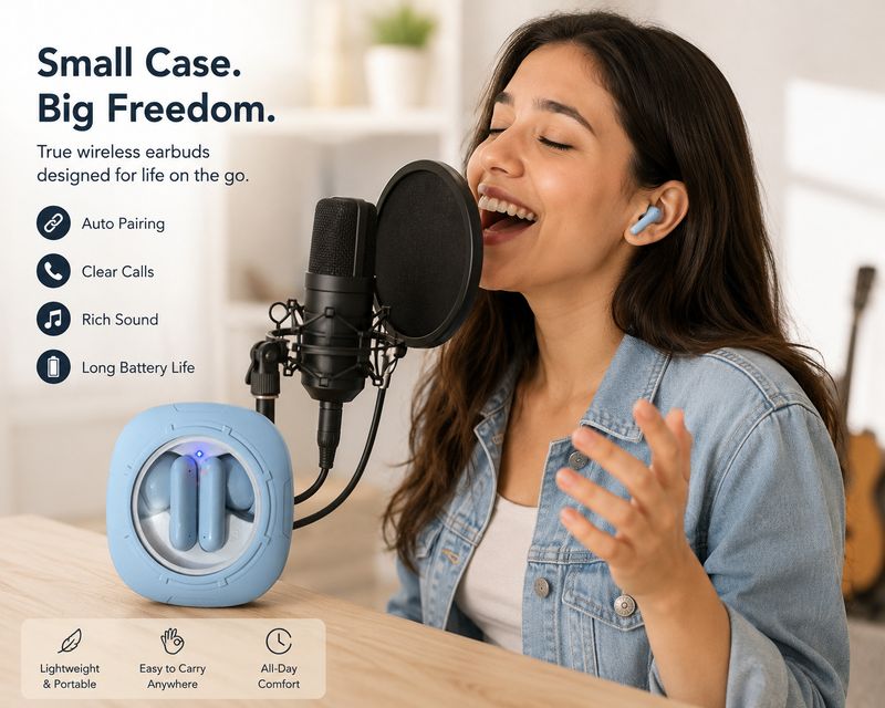 VEKIN K7 Earbuds With Premium Quality Sound Bluetooth Headset S-04 Bluetooth Headset (Blue, In the Ear) - Image 5