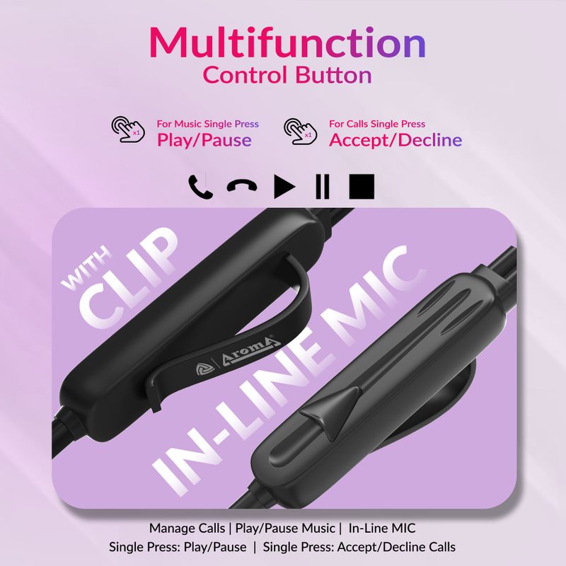Aroma HF1002 Type C Wired Earphone, Onyx Black - Image 4