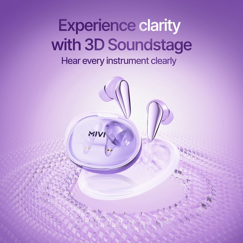 Mivi DuoPods Tune ,70H, 3D Soundstage, AI-ENC, BT v5.3 with AAC earbuds Bluetooth Headset (Iris Lavender, True Wireless) - Image 4
