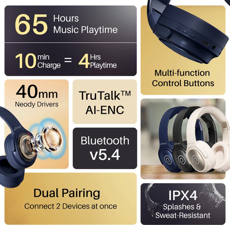 PTron Studio Pro Bluetooth Headset - Image 3