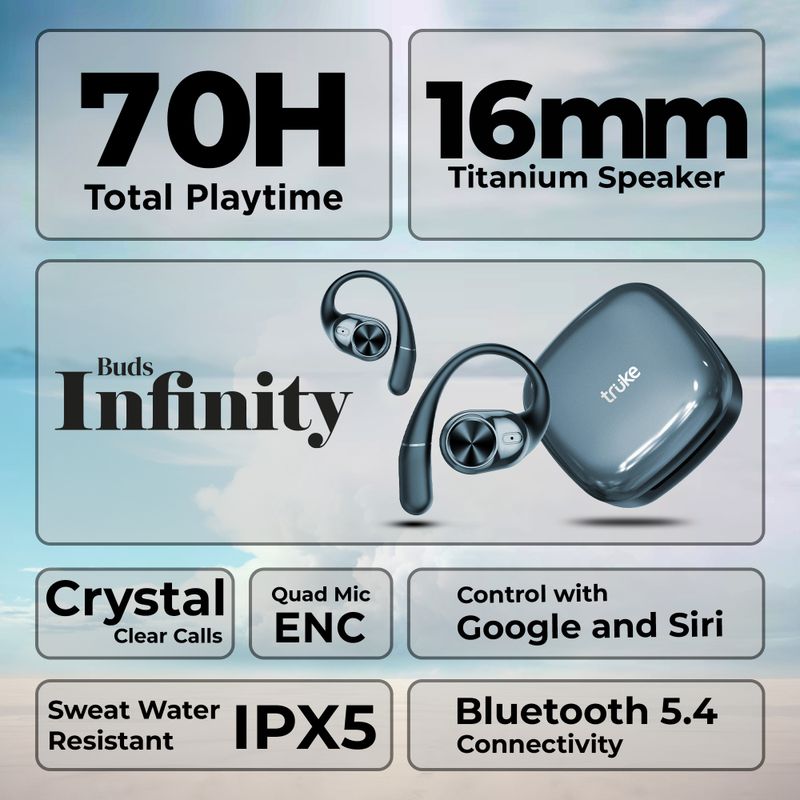 truke Buds Infinity OWS 70H Playtime Bluetooth Headset (Royal Blue) - Image 3