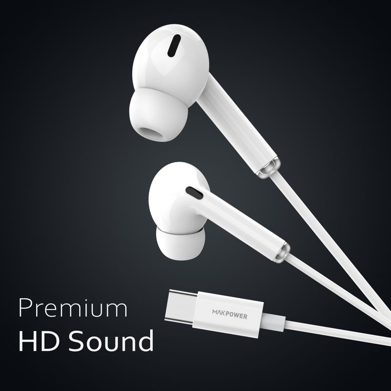 MAK POWER Type C Wired Headphones with Clear Sound and Comfortable Fit Wired Headset (White, In the Ear) - Image 3