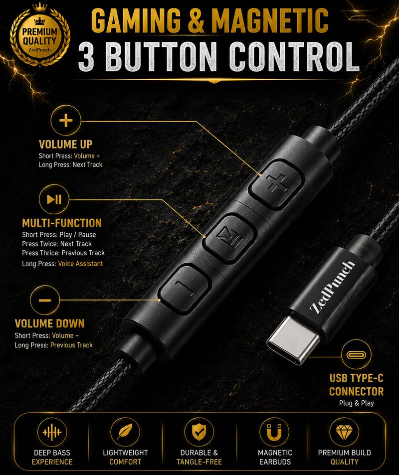 ZedPunch Type C Wired Gaming Earphones - Image 4