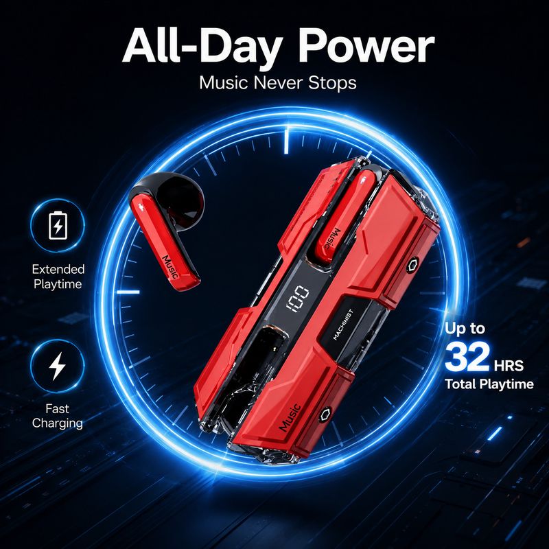 YAROH CC218 Gaming Earbuds Bluetooth 5.3, Red - Image 4